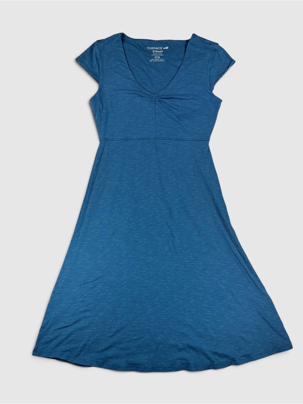 Toad&Co Rosemarie Dress Womens XS Blue V-Neck Cap Sleeve Organic Cotton Tencel